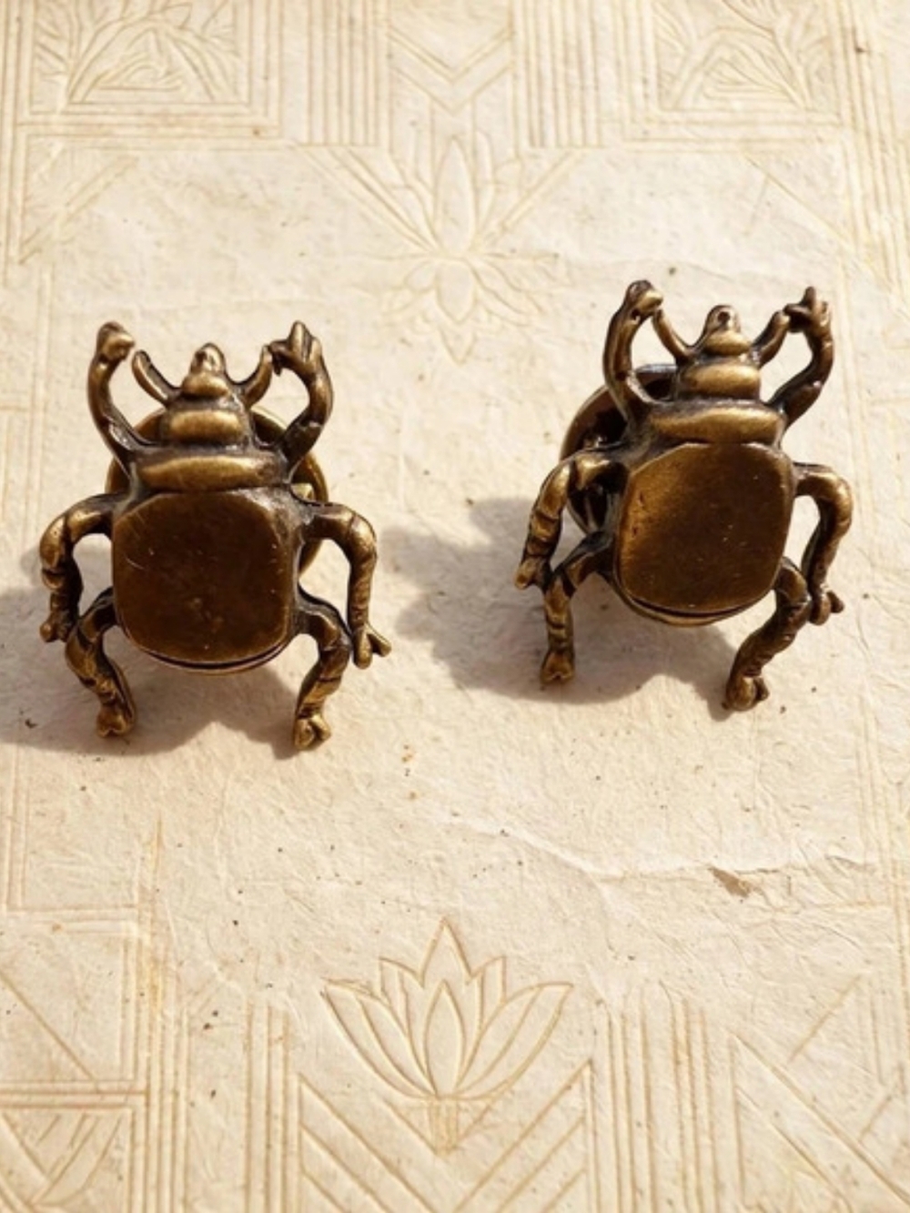 Vintage Weingeroff Scarab Brooch/ Lapel Pin Set Brown & Gold
